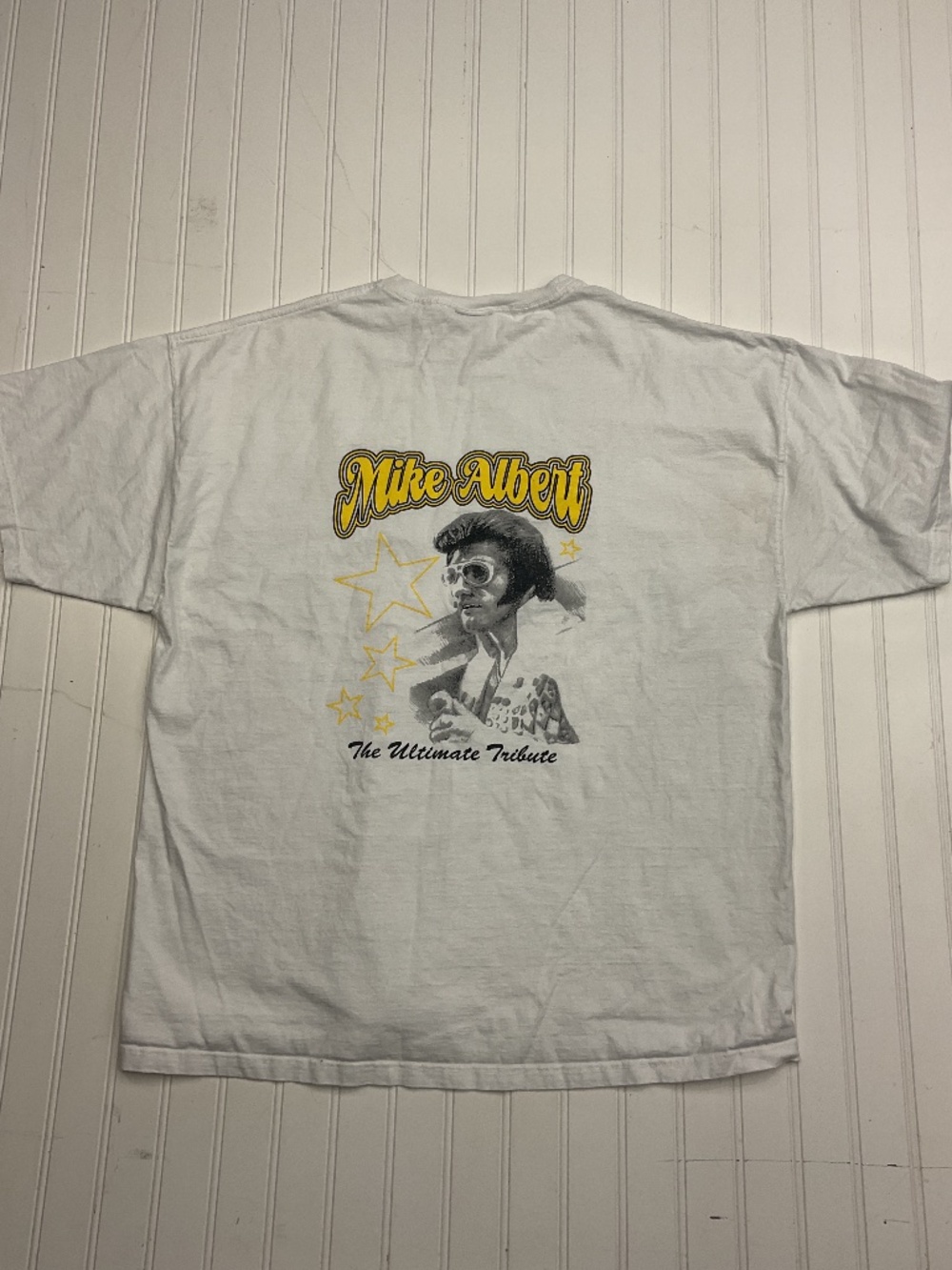 Vintage Mike Albert Elvis Tribute Artist Concert T-Shirt White Large Back Graphi
